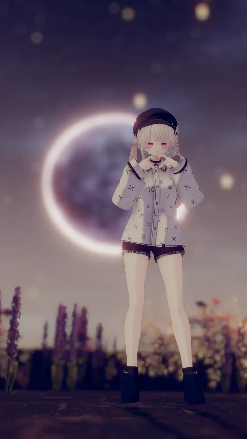 solris giving you hand heart in front of the moon